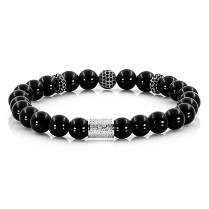Onyx SilverLine Zirkon 8mm R 925 Sterling Silber Rohdiniert