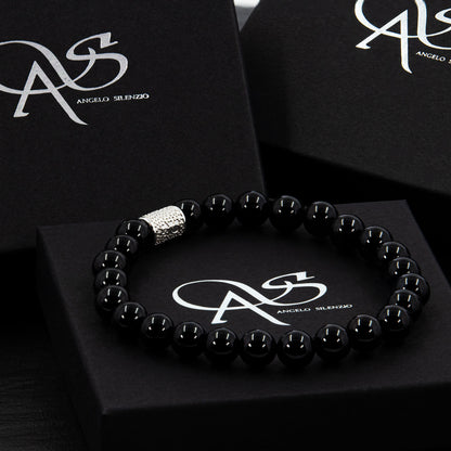 Perlenarmband Onyx 925 Sterling Silber Rohdiniert