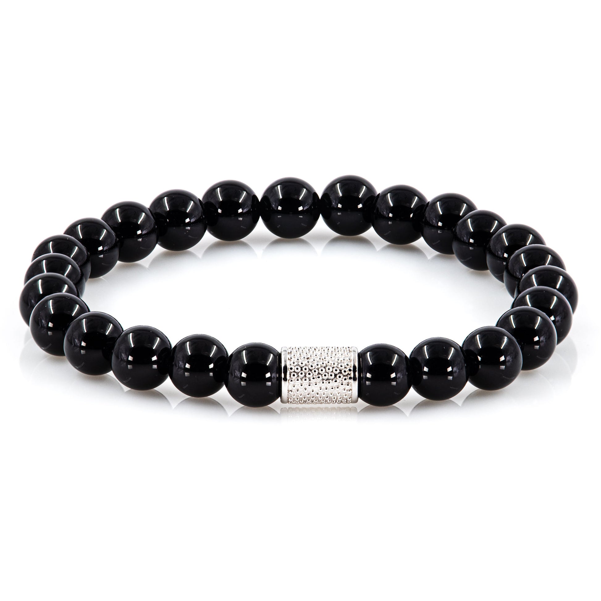 Perlenarmband Onyx 925 Sterling Silber Rohdiniert