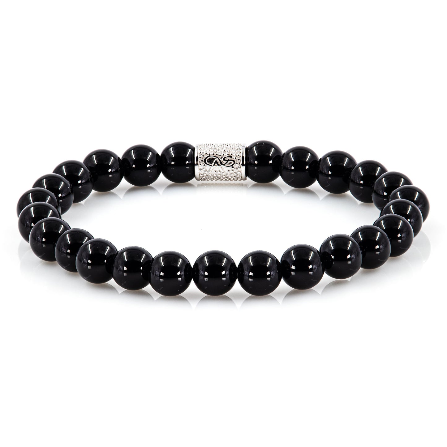 Perlenarmband Onyx 925 Sterling Silber Rohdiniert
