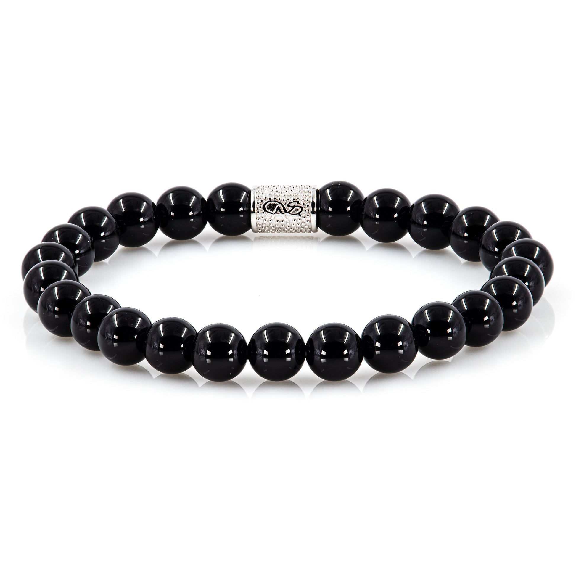 Perlenarmband Onyx 925 Sterling Silber Rohdiniert