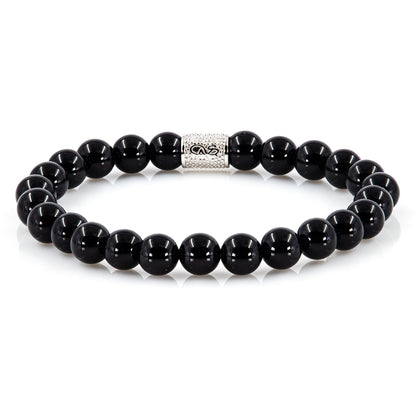 Perlenarmband Onyx 925 Sterling Silber Rohdiniert