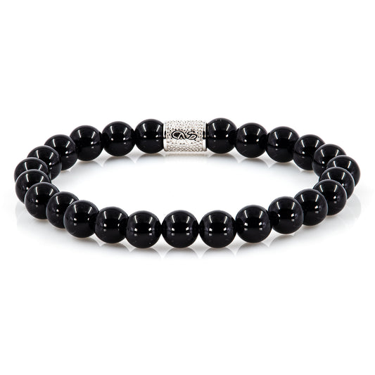 Perlenarmband Onyx 925 Sterling Silber Rohdiniert