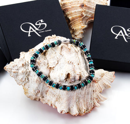 Black Obsidian Miyuki Perlen 925 Sterling Silber Rohdiniert 6mm