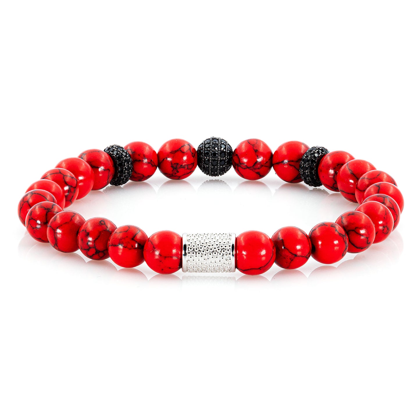 Roter Türkis SilverLine Zirkon 8mm R 925 Sterling Silber Rohdiniert