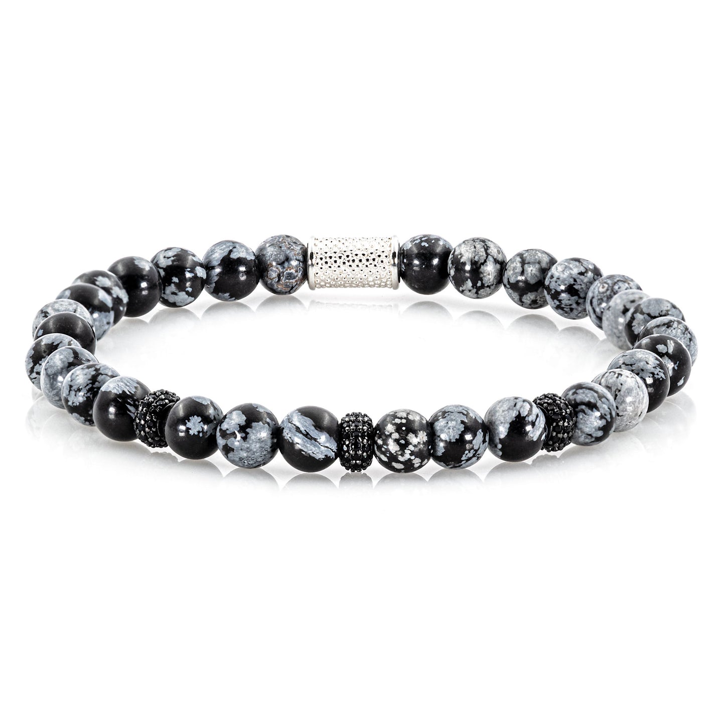 Snowflake Obsidian SilverLine Zirkon 6mm S 925 Sterling Silber Rohdiniert