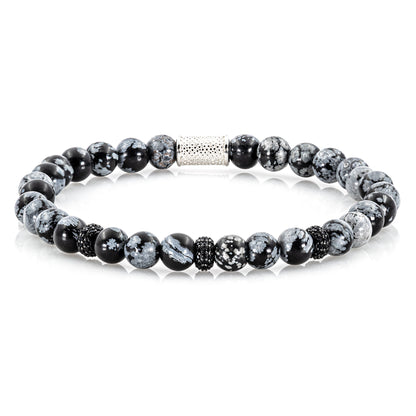 Snowflake Obsidian SilverLine Zirkon 6mm S 925 Sterling Silber Rohdiniert