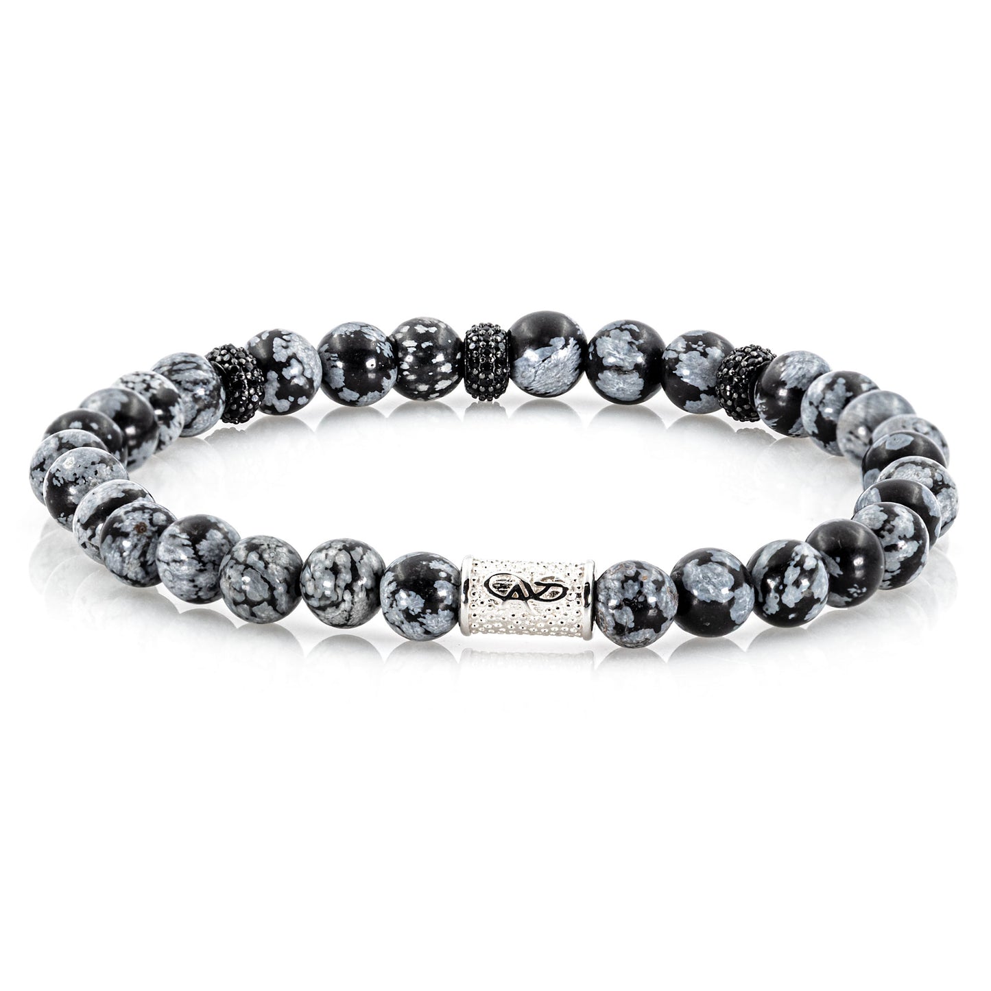 Snowflake Obsidian SilverLine Zirkon 6mm S 925 Sterling Silber Rohdiniert