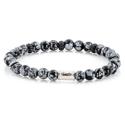 Snowflake Obsidian SilverLine Zirkon 6mm S 925 Sterling Silber Rohdiniert