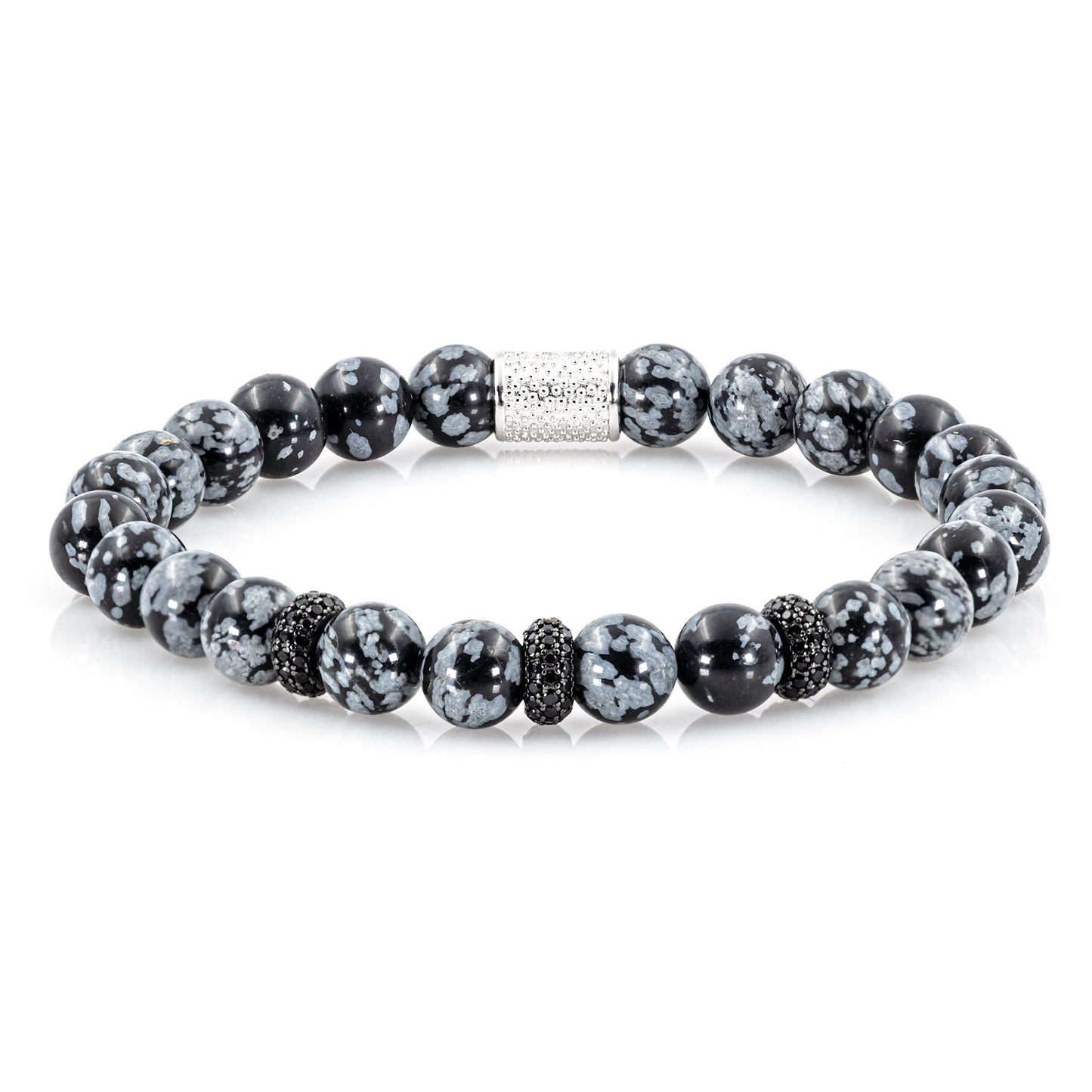 Snowflake Obsidian SilverLine Zirkon 8mm S 925 Sterling Silber Rohdiniert