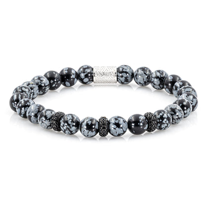 Snowflake Obsidian SilverLine Zirkon 8mm S 925 Sterling Silber Rohdiniert