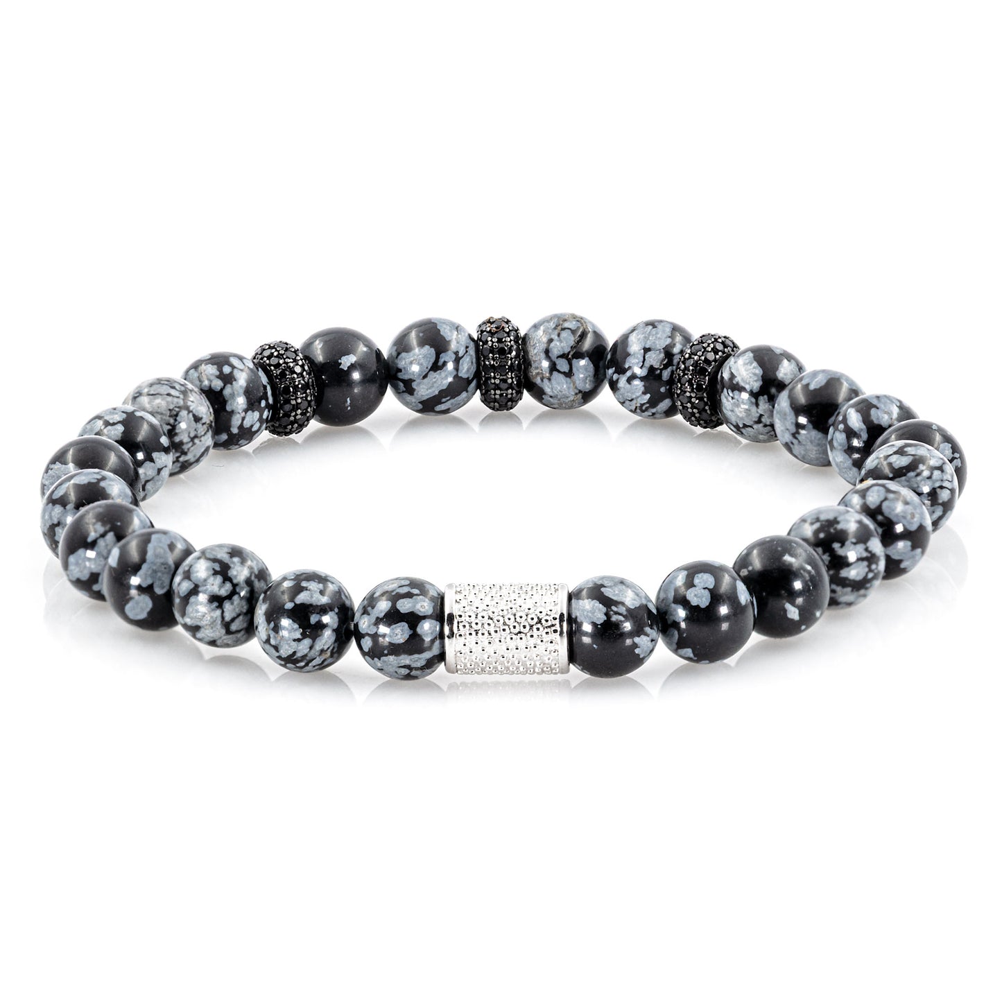 Snowflake Obsidian SilverLine Zirkon 8mm S 925 Sterling Silber Rohdiniert