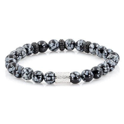 Snowflake Obsidian SilverLine Zirkon 8mm S 925 Sterling Silber Rohdiniert