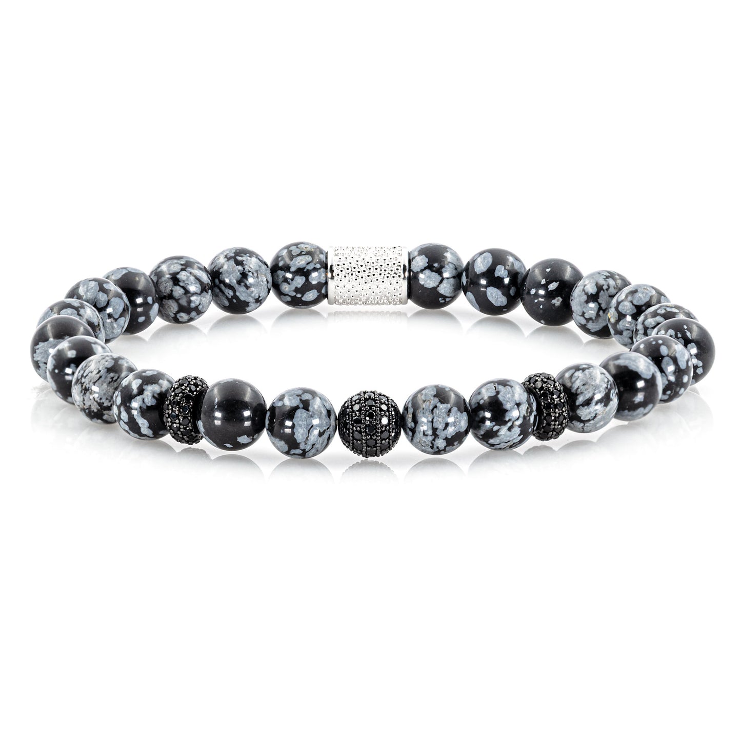 Snowflake Obsidian SilverLine Zirkon 8mm R 925 Sterling Silber Rohdiniert