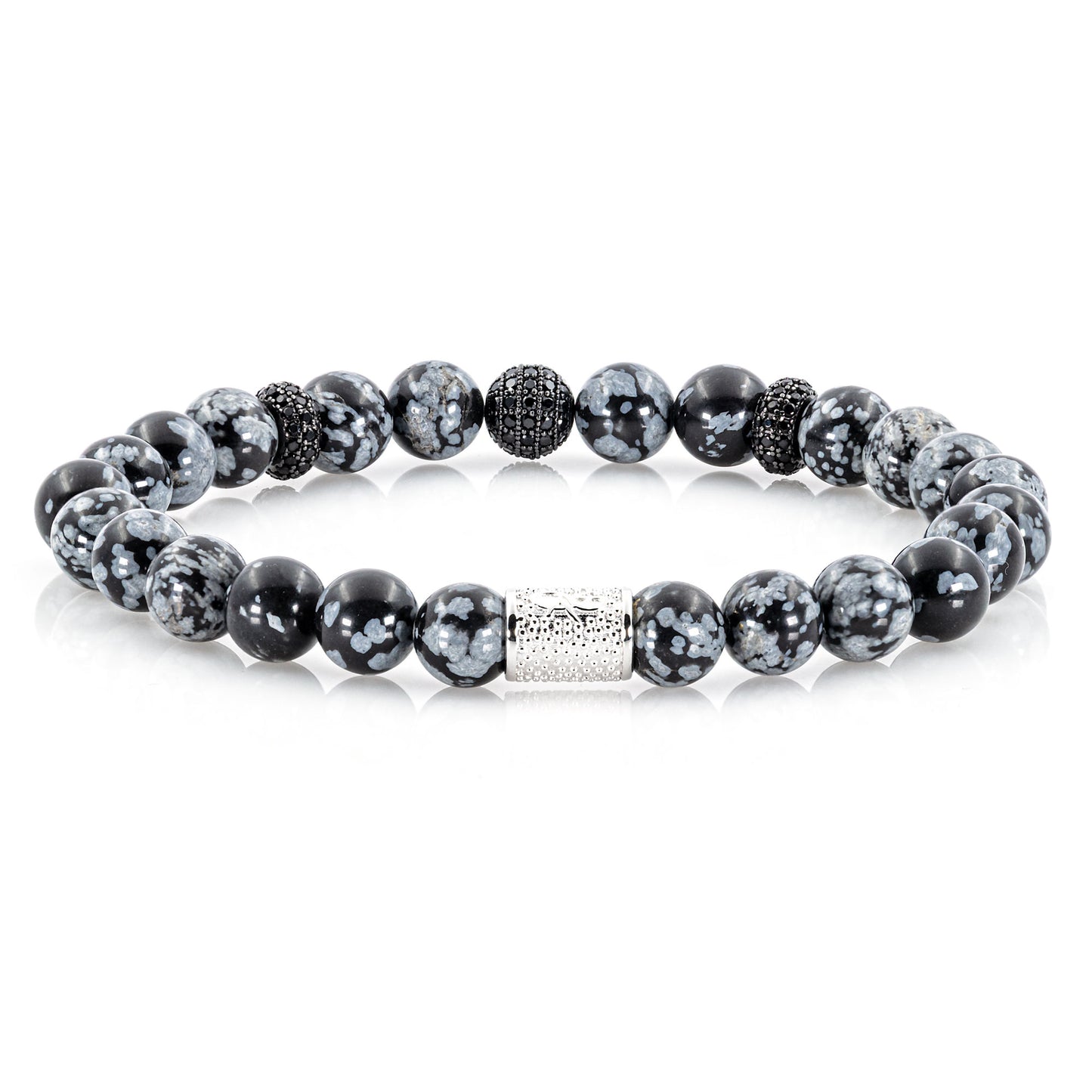 Snowflake Obsidian SilverLine Zirkon 8mm R 925 Sterling Silber Rohdiniert