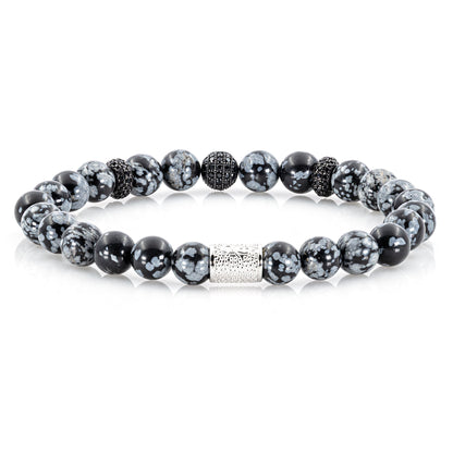 Snowflake Obsidian SilverLine Zirkon 8mm R 925 Sterling Silber Rohdiniert