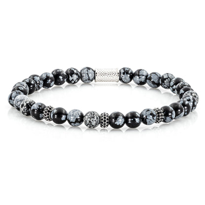 Snowflake Obsidian SilverLine Zirkon 6mm S 925 Sterling Silber Rohdiniert