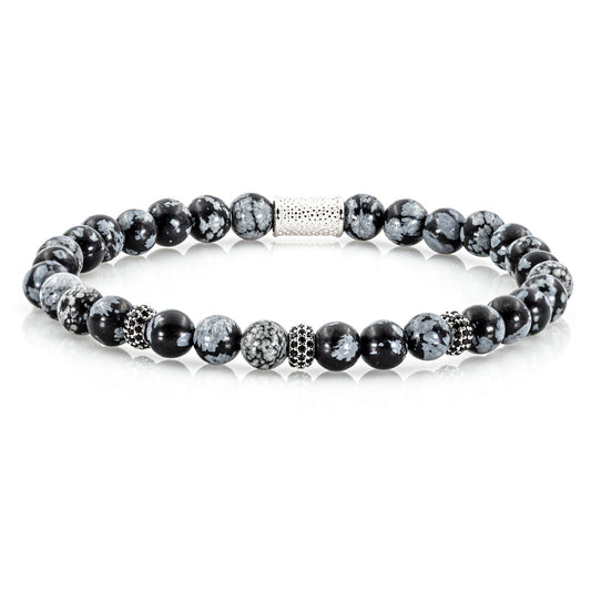 Snowflake Obsidian SilverLine Zirkon 6mm S 925 Sterling Silber Rohdiniert