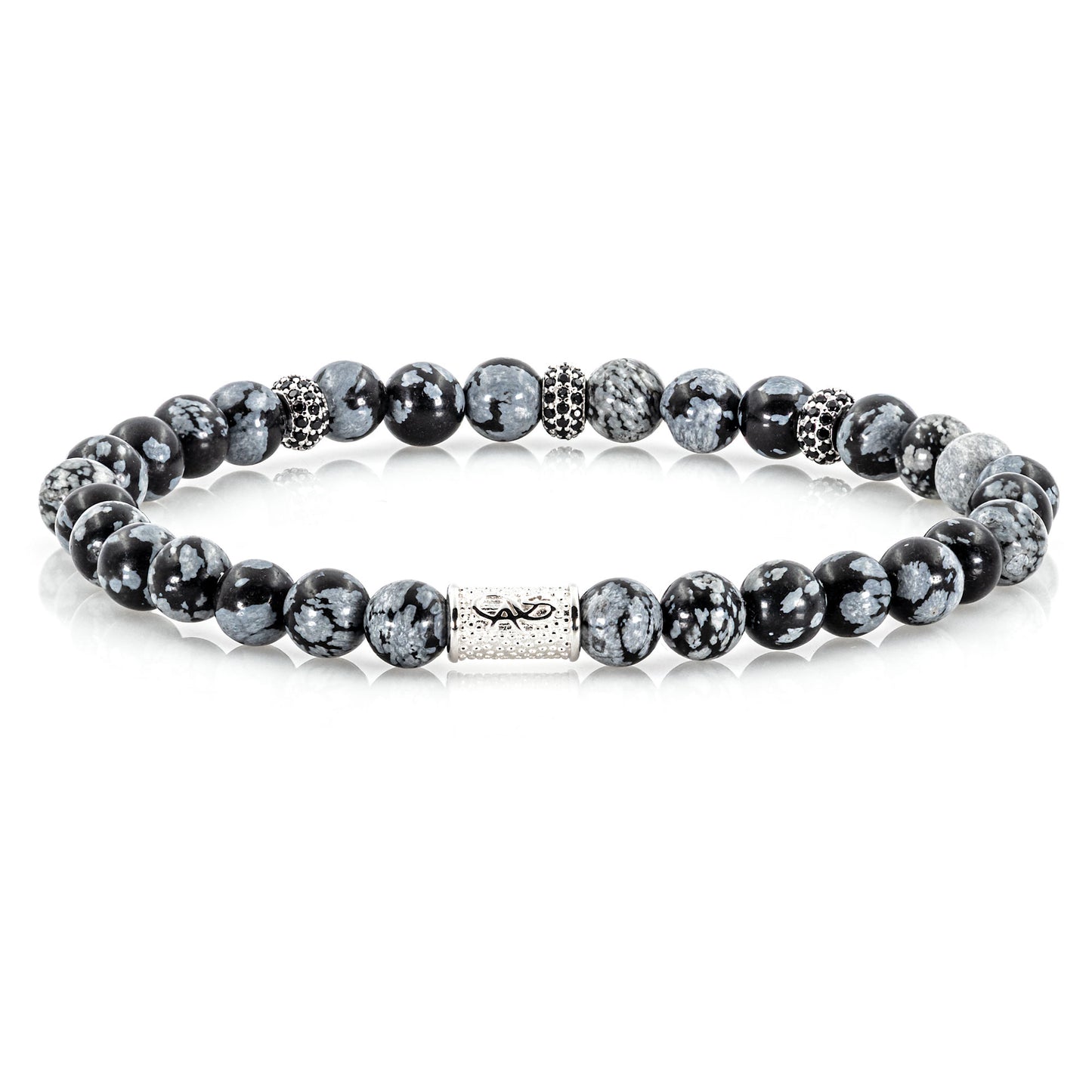 Snowflake Obsidian SilverLine Zirkon 6mm S 925 Sterling Silber Rohdiniert
