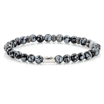 Snowflake Obsidian SilverLine Zirkon 6mm S 925 Sterling Silber Rohdiniert