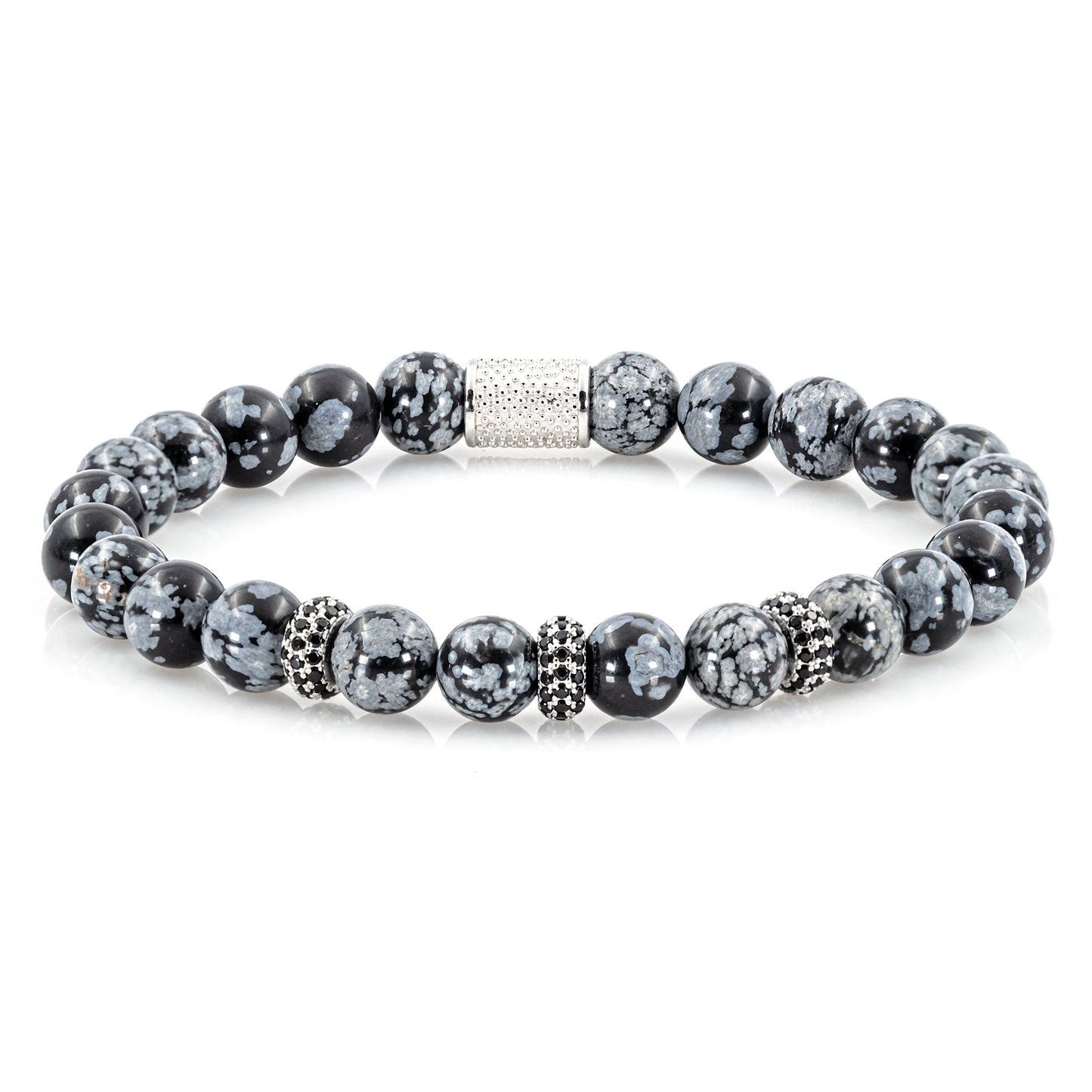 Snowflake Obsidian SilverLine Zirkon 8mm S 925 Sterling Silber Rohdiniert