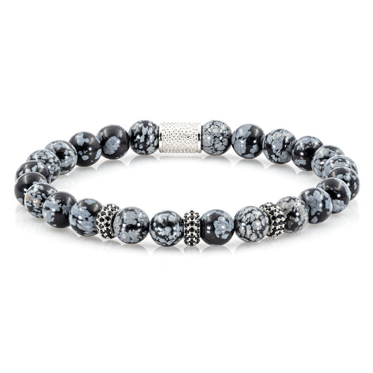 Snowflake Obsidian SilverLine Zirkon 8mm S 925 Sterling Silber Rohdiniert