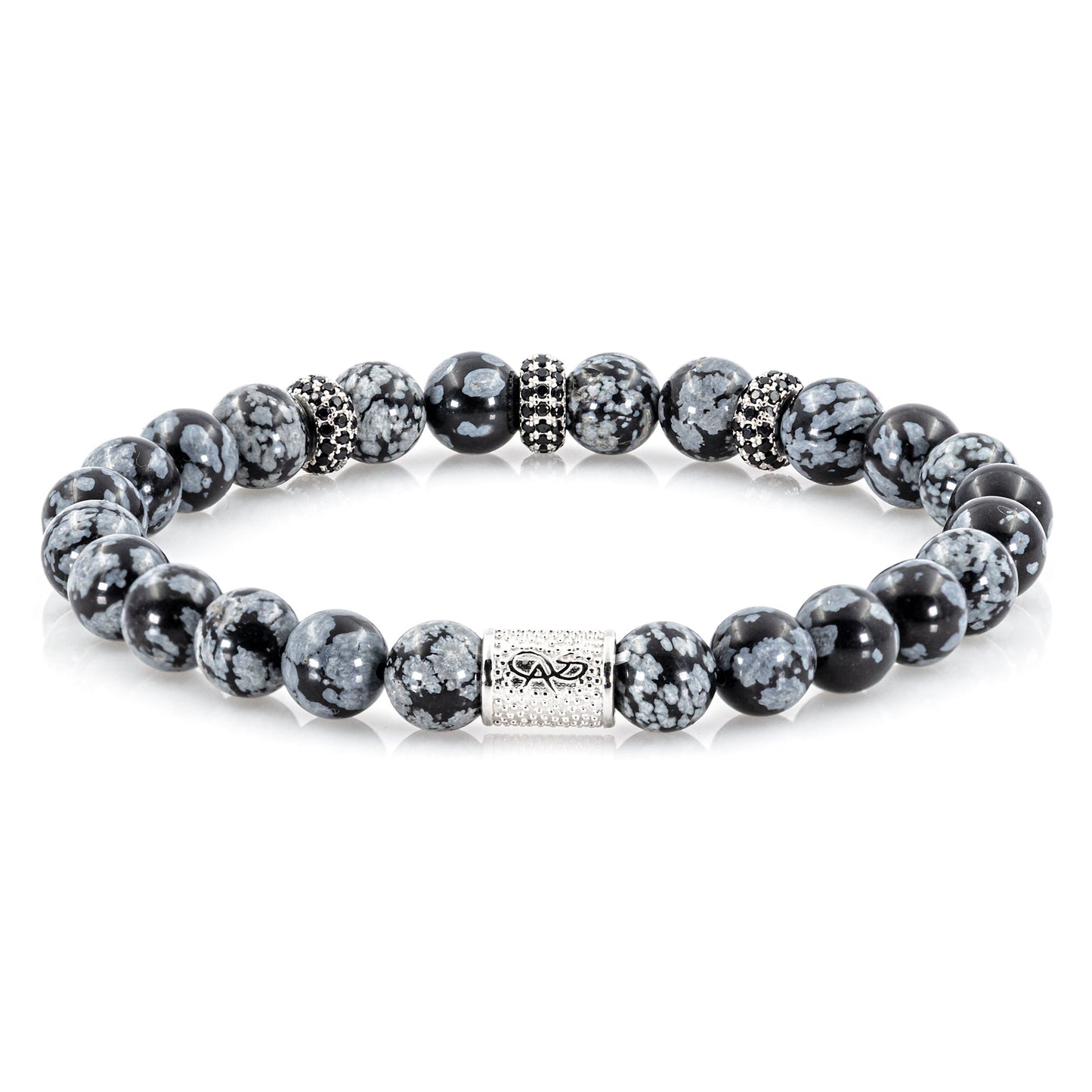Snowflake Obsidian SilverLine Zirkon 8mm S 925 Sterling Silber Rohdiniert