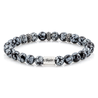 Snowflake Obsidian SilverLine Zirkon 8mm S 925 Sterling Silber Rohdiniert
