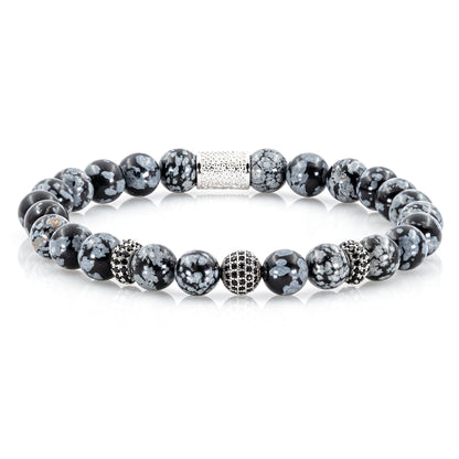 Snowflake Obsidian SilverLine Zirkon 8mm R 925 Sterling Silber Rohdiniert