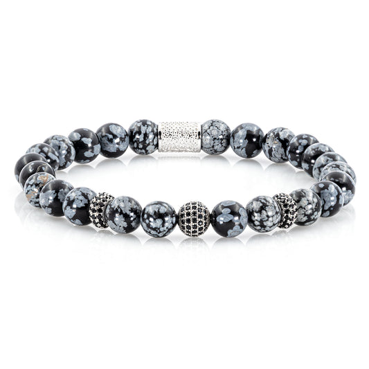 Snowflake Obsidian SilverLine Zirkon 8mm R 925 Sterling Silber Rohdiniert