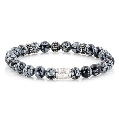 Snowflake Obsidian SilverLine Zirkon 8mm R 925 Sterling Silber Rohdiniert