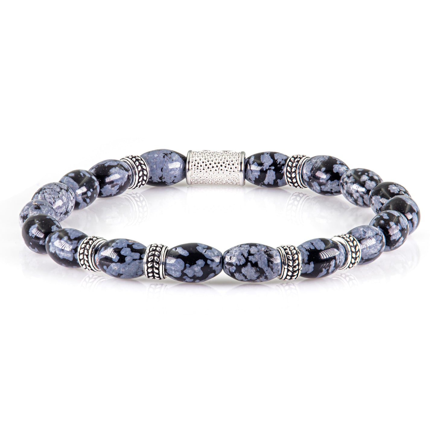 Snowflake Obsidian Silver Orzo 6mm 925 Sterling Silber Rohdiniert