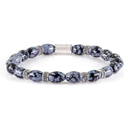 Snowflake Obsidian Silver Orzo 6mm 925 Sterling Silber Rohdiniert