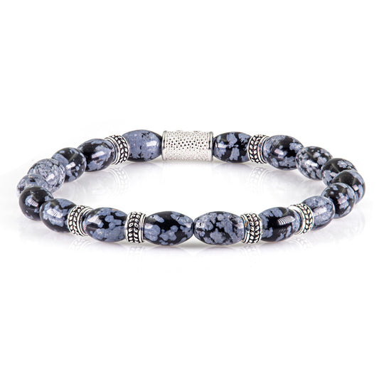 Snowflake Obsidian Silver Orzo 6mm 925 Sterling Silber Rohdiniert