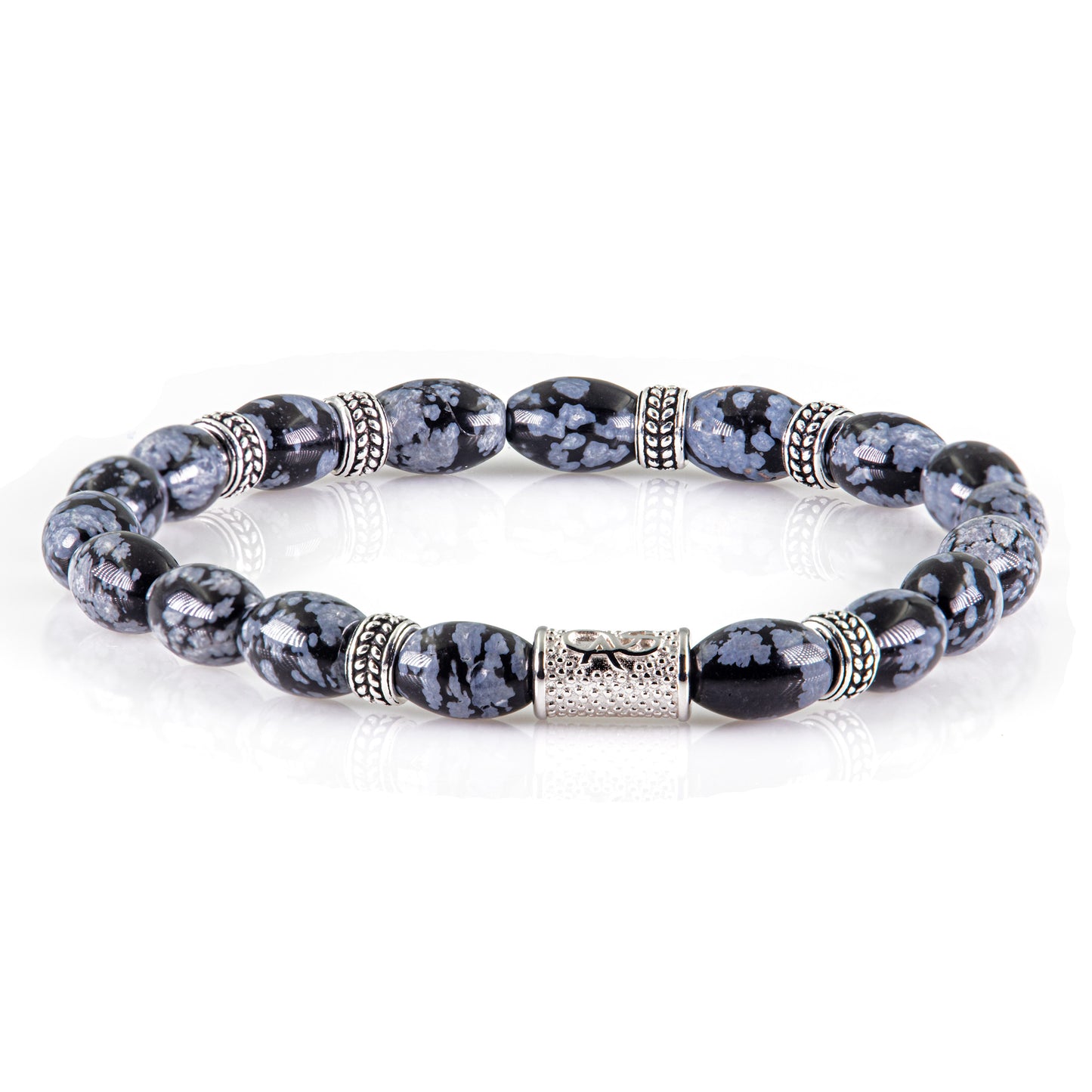 Snowflake Obsidian Silver Orzo 6mm 925 Sterling Silber Rohdiniert