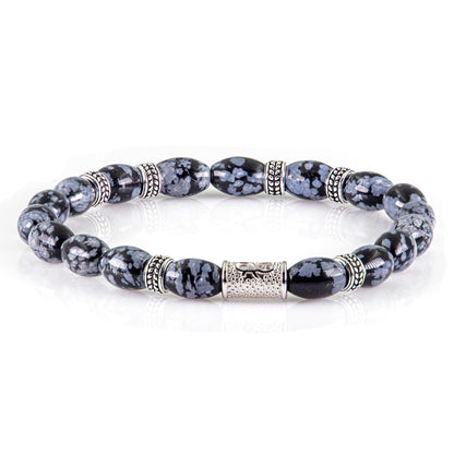 Snowflake Obsidian Silver Orzo 6mm 925 Sterling Silber Rohdiniert