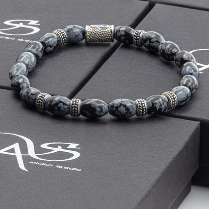 Snowflake Obsidian Silver Orzo 6mm 925 Sterling Silber Rohdiniert