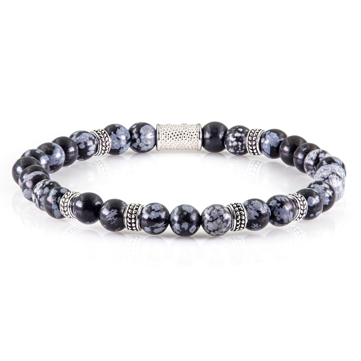 Snowflake Obsidian Silver Orzo 6mm 925 Sterling Silber Rohdiniert