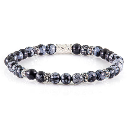 Snowflake Obsidian Silver Orzo 6mm 925 Sterling Silber Rohdiniert