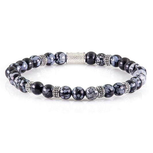Snowflake Obsidian Silver Orzo 6mm 925 Sterling Silber Rohdiniert