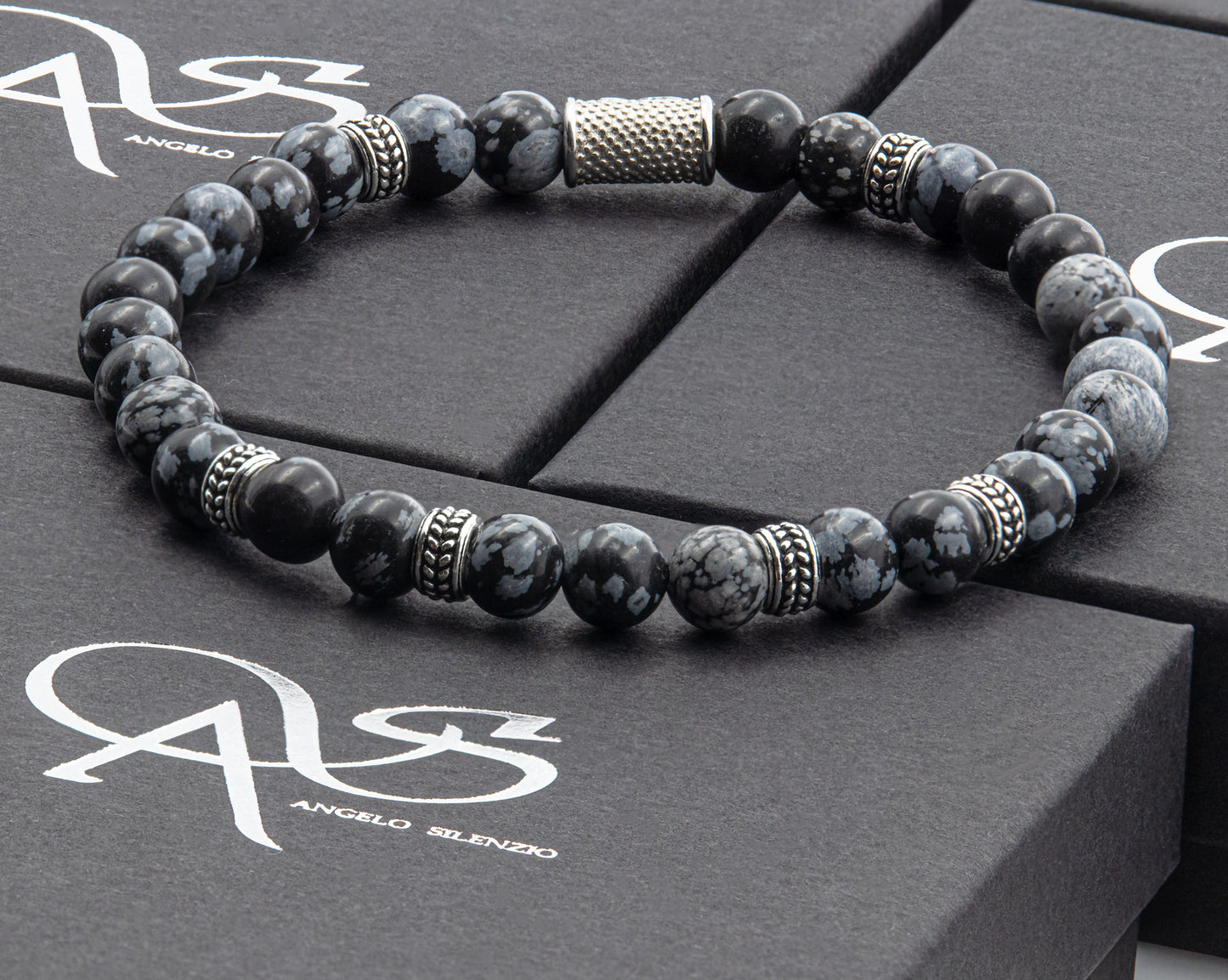 Snowflake Obsidian Silver Orzo 6mm 925 Sterling Silber Rohdiniert