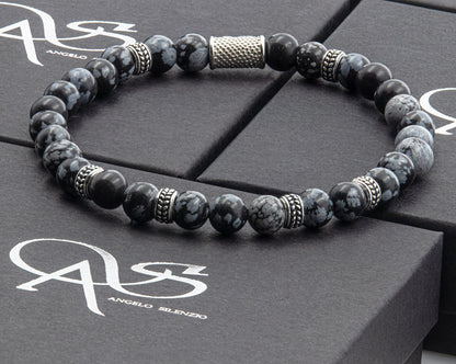 Snowflake Obsidian Silver Orzo 6mm 925 Sterling Silber Rohdiniert