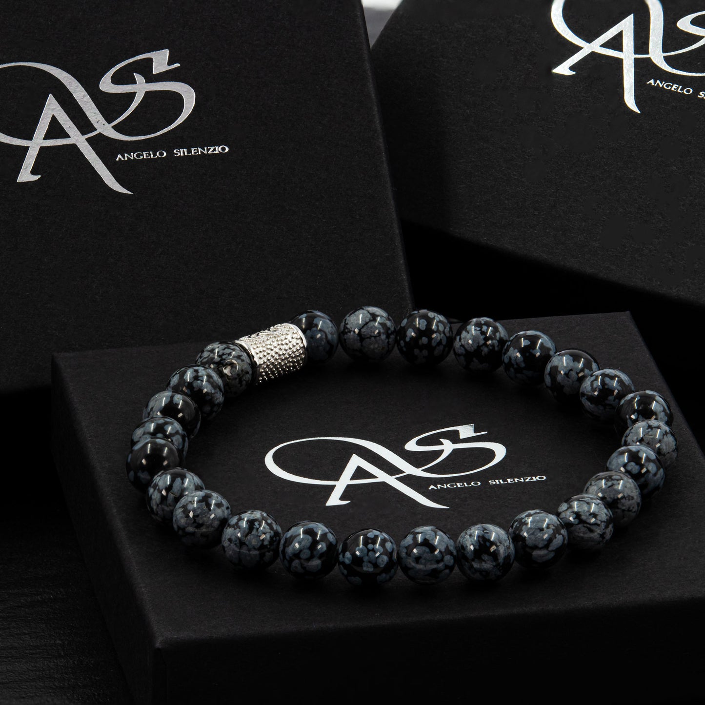 Snowflake Obsidian Perlen 925 Sterling Silber Rohdiniert