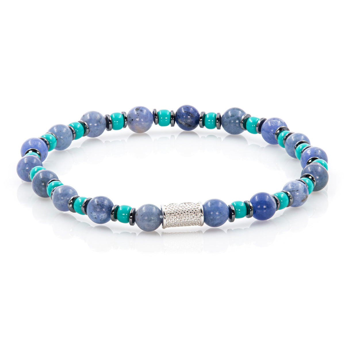 Sodalith Perlen 6mm Miyuki Türkis Hämatit 925 Sterling Silber Rohdiniert