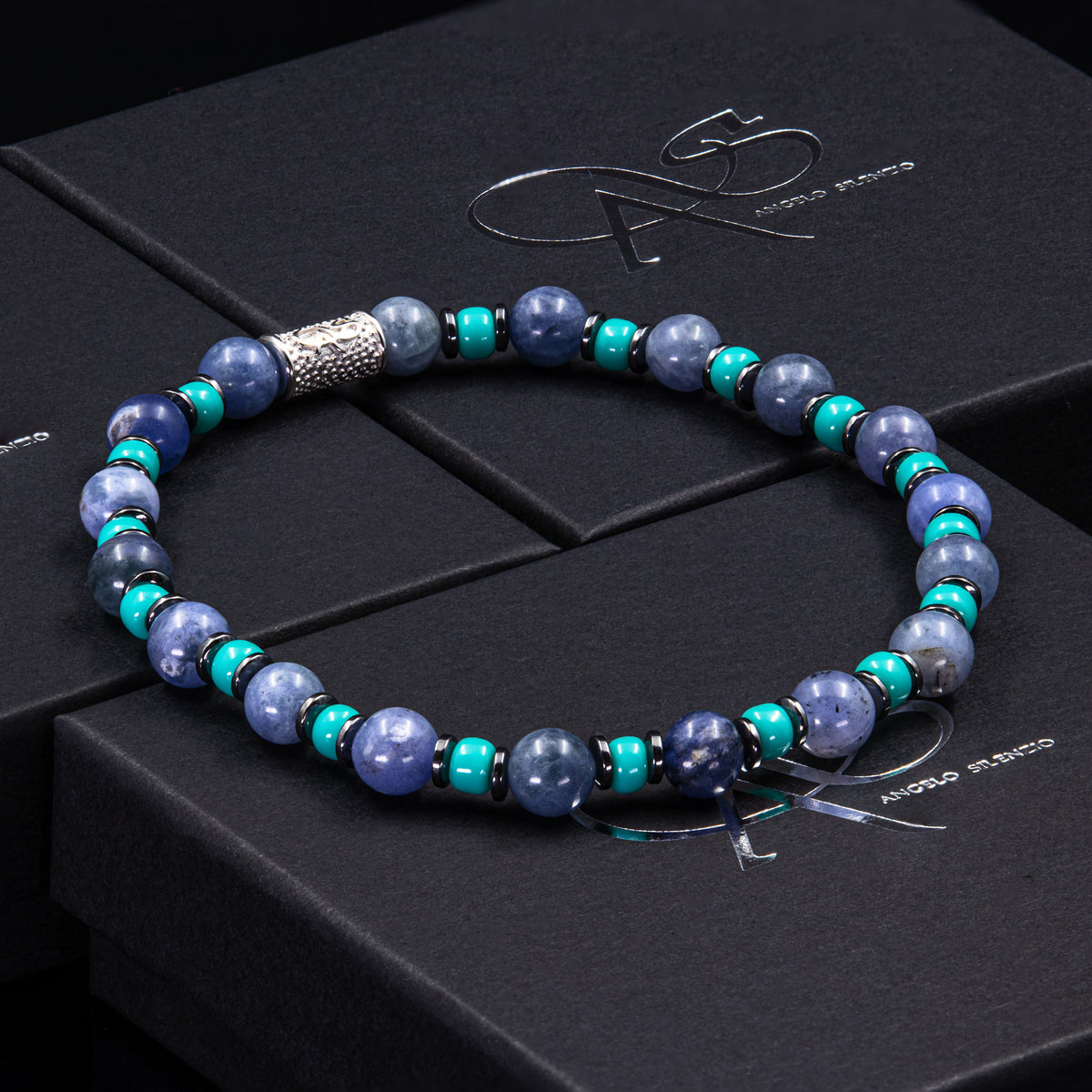 Sodalith Perlen 6mm Miyuki Türkis Hämatit 925 Sterling Silber Rohdiniert