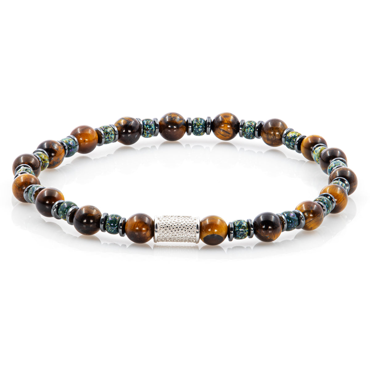 Tigerauge Perlen 6mm Miyuki Picasso Montana Hämatit 925 Sterling Silber Rohdiniert