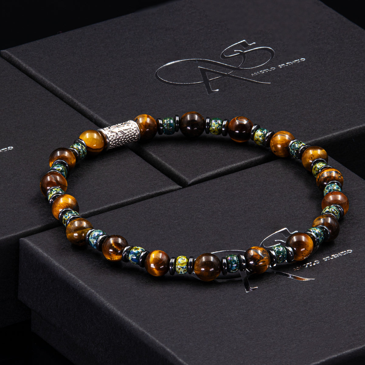 Tigerauge Perlen 6mm Miyuki Picasso Montana Hämatit 925 Sterling Silber Rohdiniert