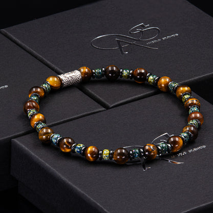 Tigerauge Perlen 6mm Miyuki Picasso Montana Hämatit 925 Sterling Silber Rohdiniert