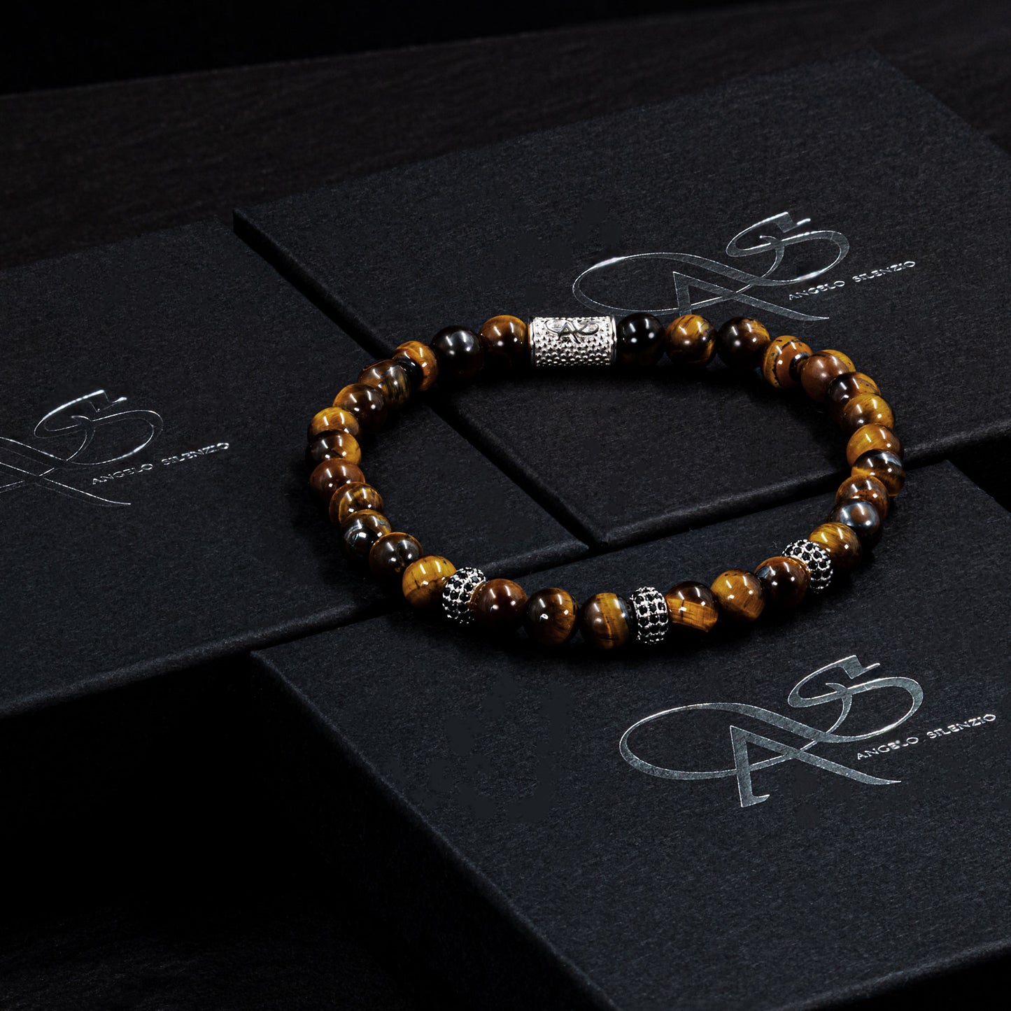 Tigerauge SilverLine Zirkon 6mm S 925 Sterling Silber Rohdiniert