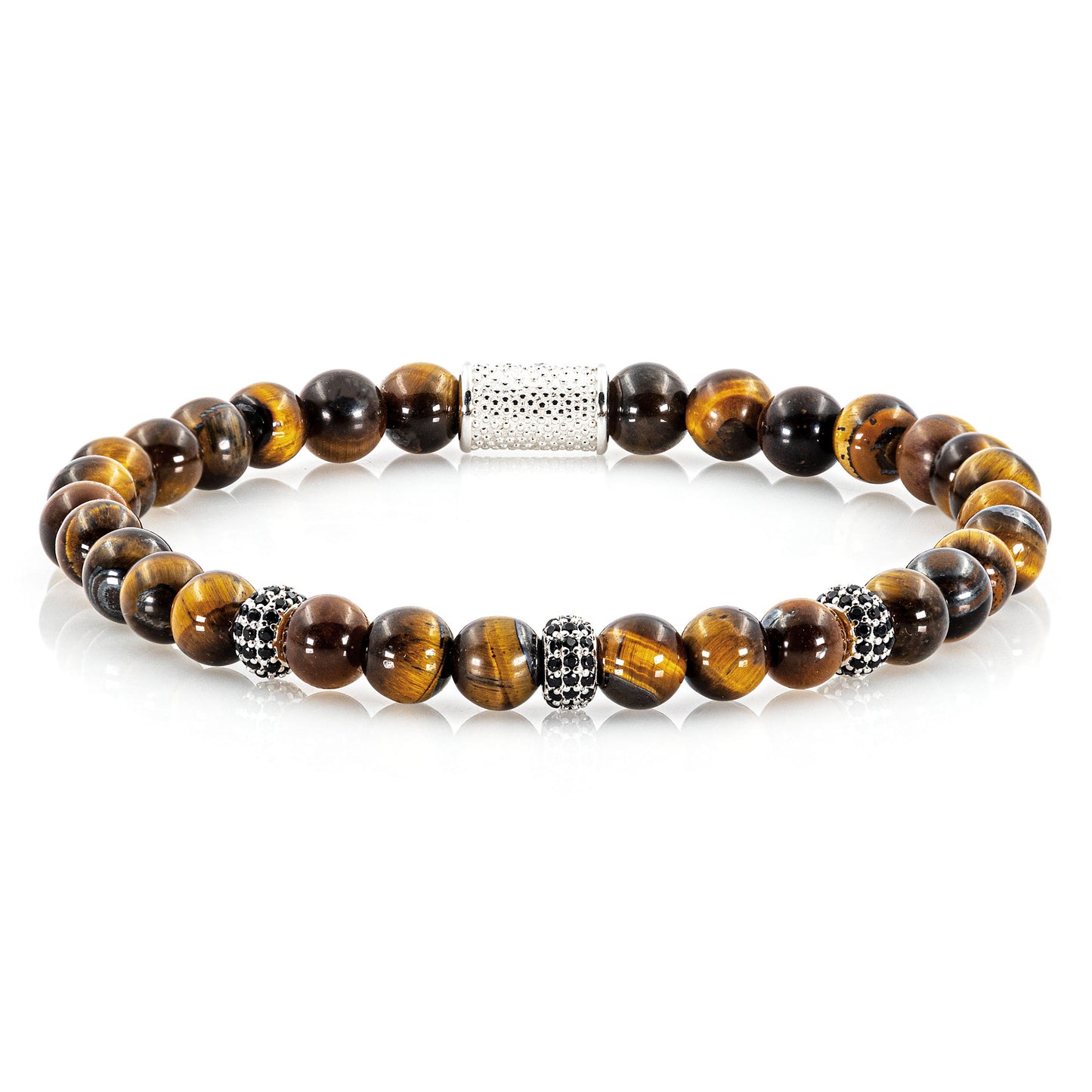 Tigerauge SilverLine Zirkon 6mm S 925 Sterling Silber Rohdiniert